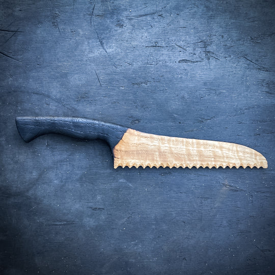 Dustworks Torched Curly Oak Serrated Bread Knife