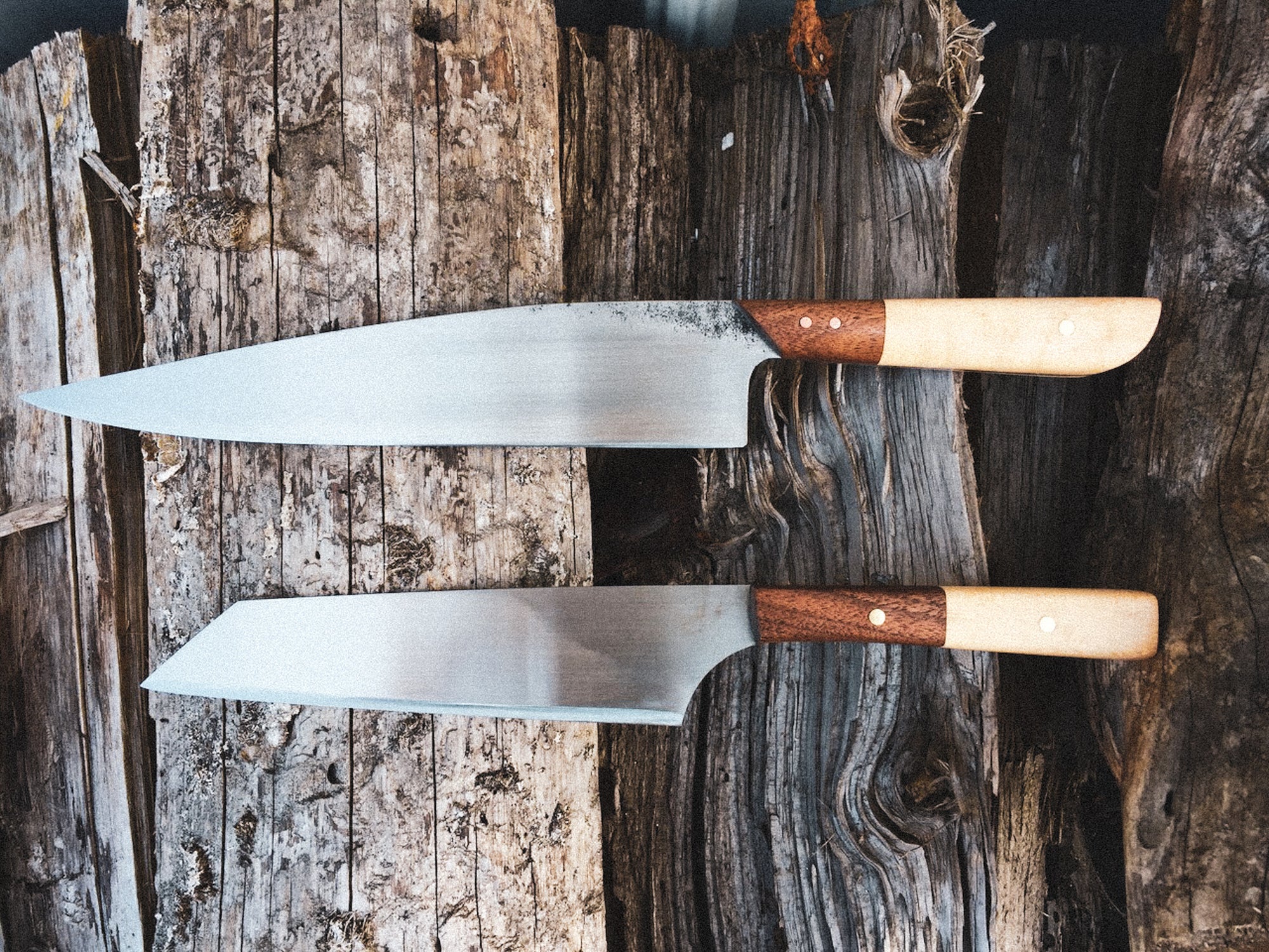 Dustworks Hand Forged Persian Chef and Bunka Two Tone Wood Scales Brass Pins