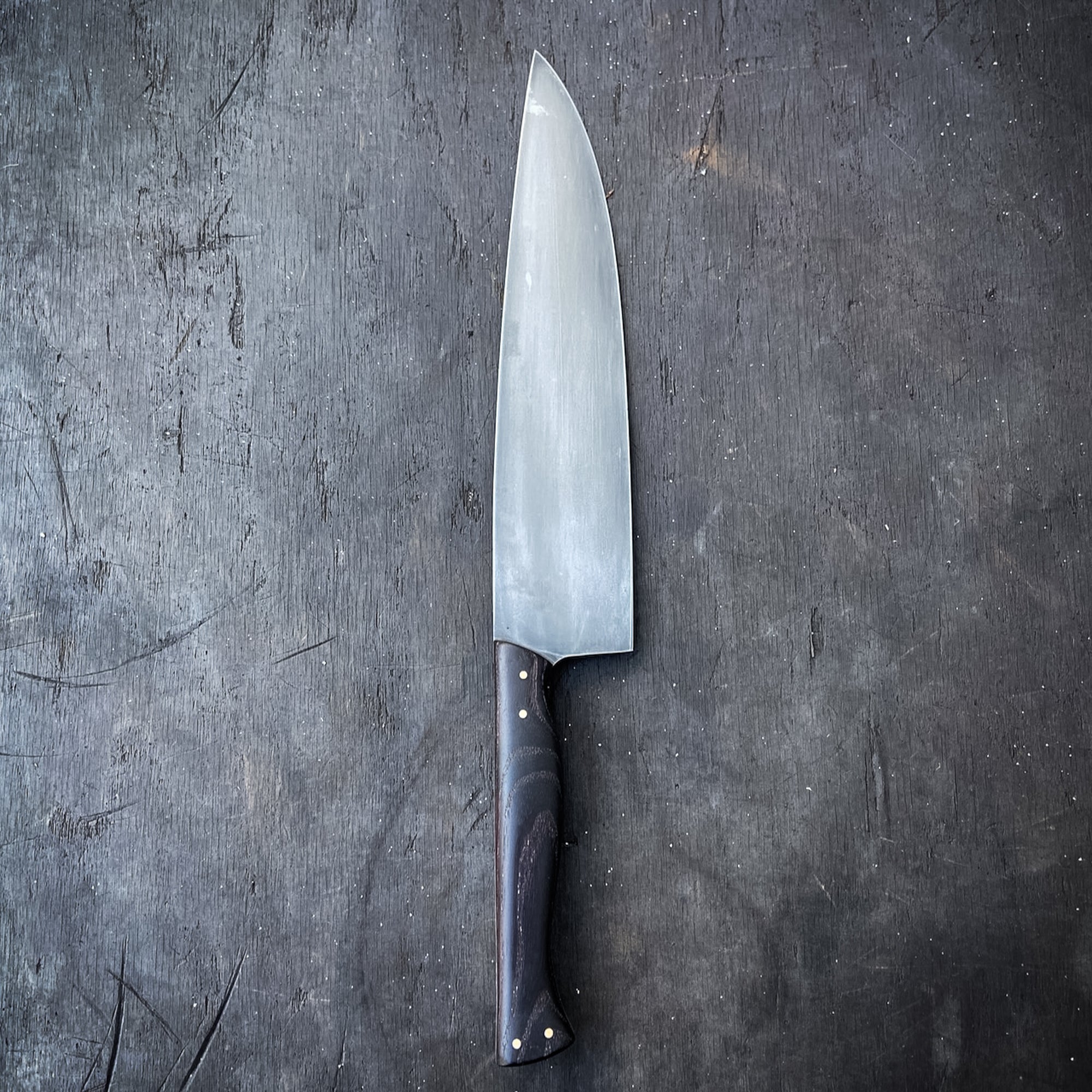 Dustworks Handmade Chef Knife Cambia Ash Brass Pins